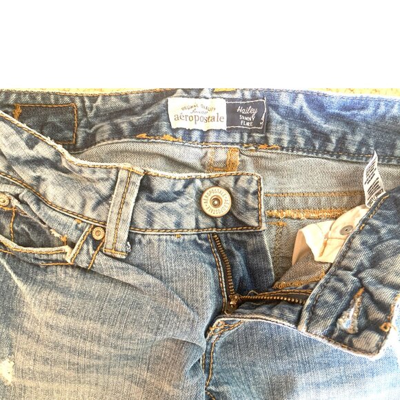 Aéropostale Hailey Skinny Flare Distressed Blue Jeans 1/2 Long Long - Picture 11 of 12